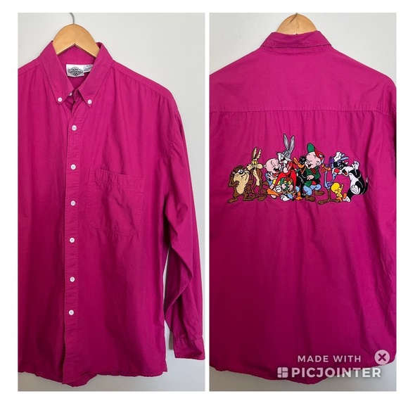 Vintage 1991 Acme Clothing Co. Looney Tunes Pink Button Down - Picture 1 of 7